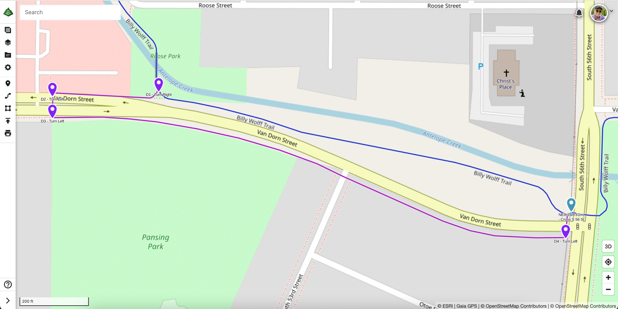 The Billy Wolff Trail detour on the ADT Guide on Gaia GPS.