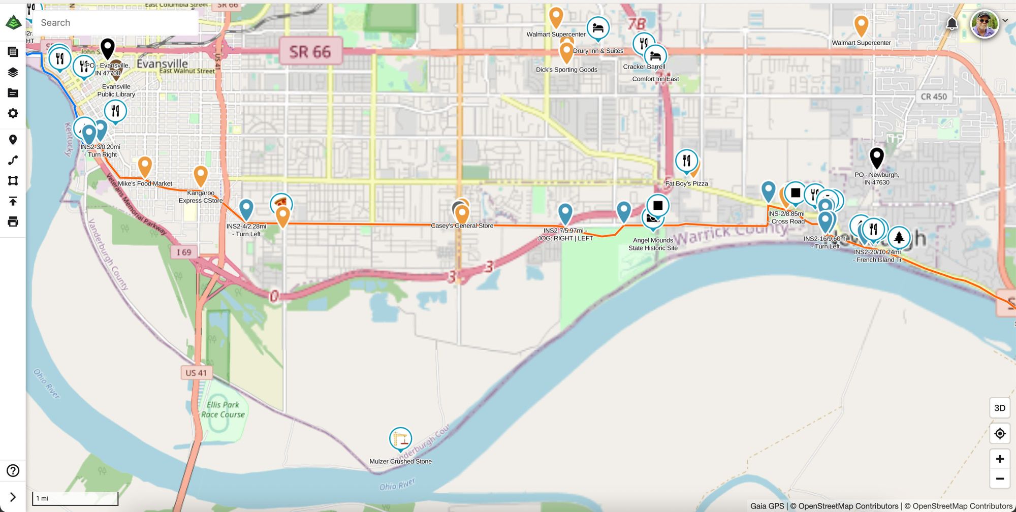 The ADT Guide reroute of Indiana South Segment 2 on GaiaGPS 